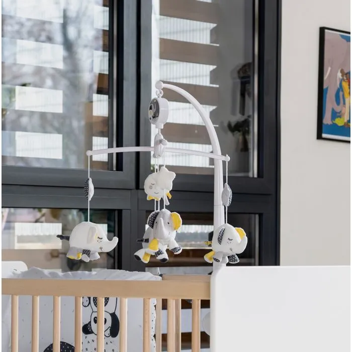 Mobile musical bébé Eléphant en coton gris-2