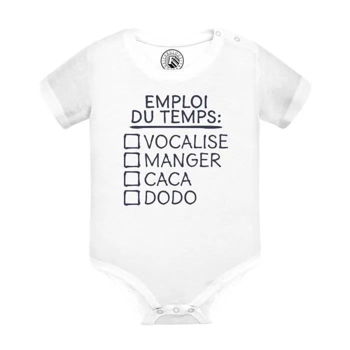 Body Bébé Manche Courte Blanc Emploi du temps Bébé Humour Blague-0