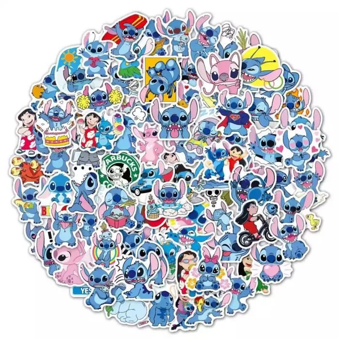 lot anniversaire fete stitch kawaii bleu nappe ballon stickers autocollant lilo pochette-1