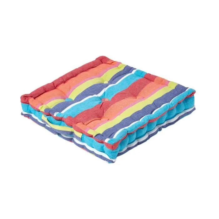 Coussin de sol - Multicolore - 40 x 40 cm - 100% Coton - Confortable - Motif Rayures-0
