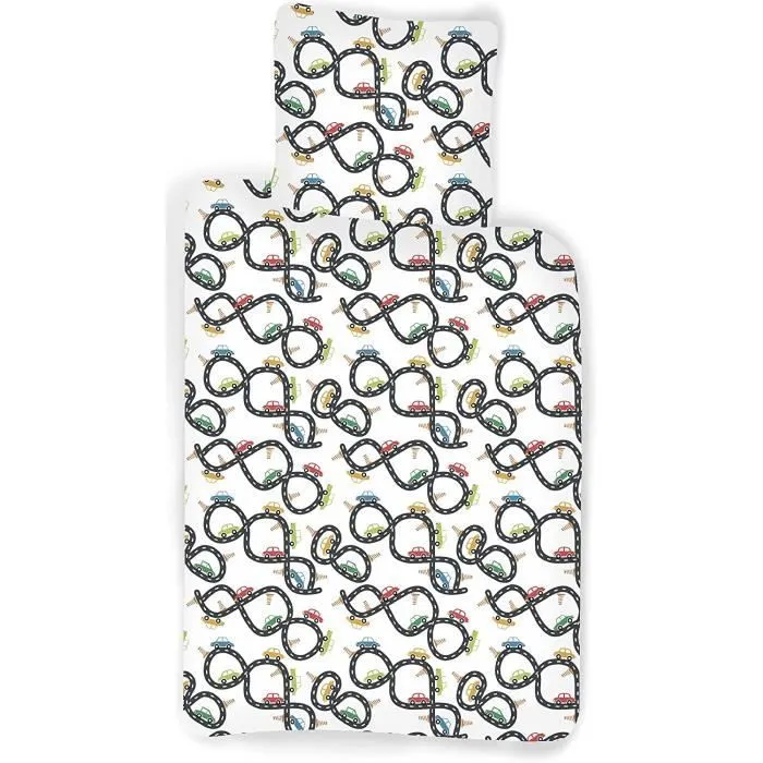 Parure de lit coton bébé - Vroom Vroom - Voitures - Blanc - Enfant-0