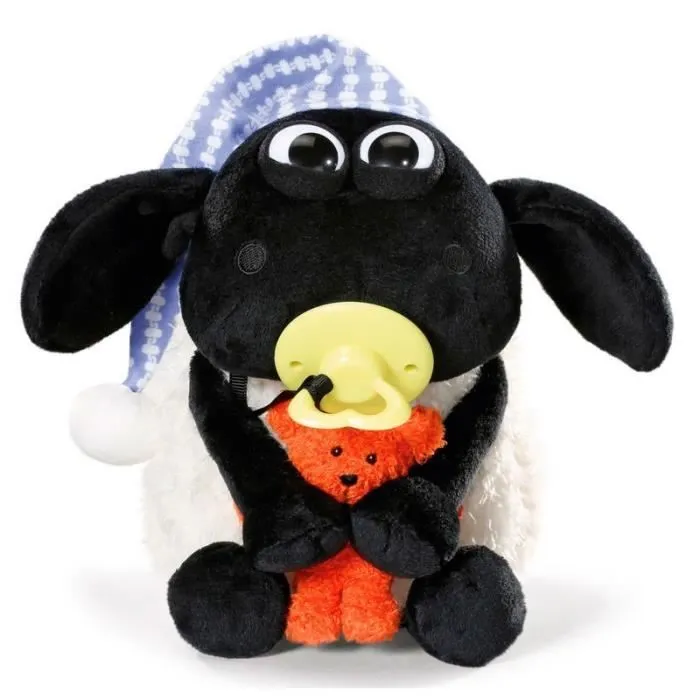 Peluche - NICI - Shaun le Mouton - Timmy avec Petit Ours - 25 cm - Blanc/Noir-0