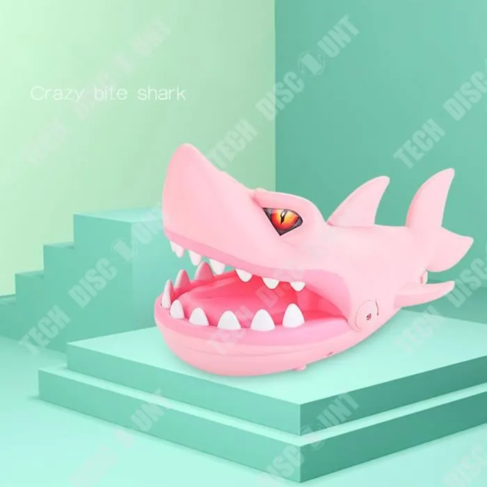 TD® Grand requin qui se mord les doigts avec musique, morsure, pression des dents, jouet pour toute la personne pour enfants, rose-2