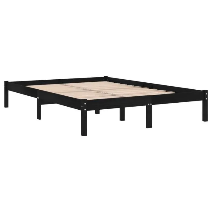 vidaXL Cadre de lit Noir Bois massif 135x190 cm Double 809996-2