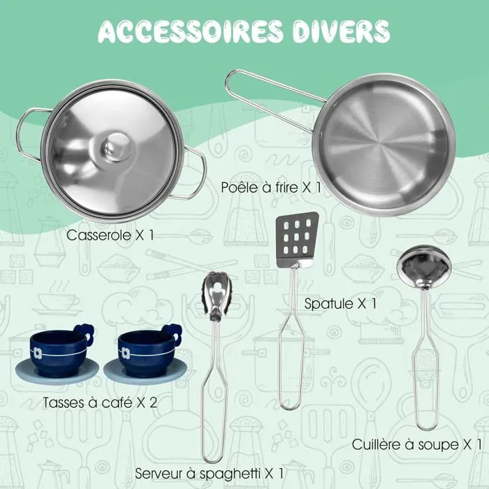 COSTWAY Cuisine d Angle Enfants en Bois 9 Accessoires Effect Sonore et Lumineux, Jeu d'imitation 3 Ans+, Cadeau idéal-4