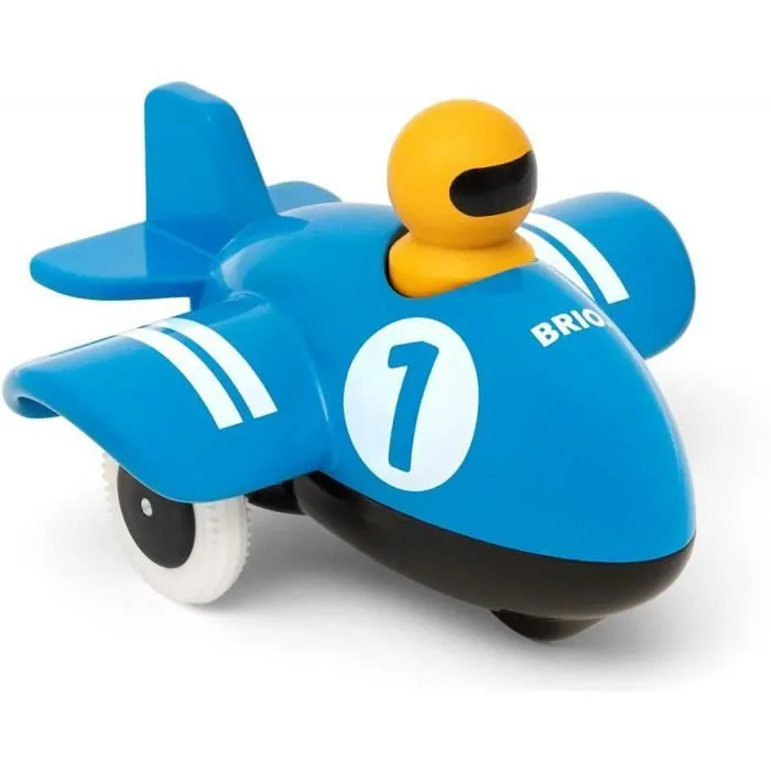 Jouet en bois BRIO - Avion Push & Go - Bleu - Pour enfant de 12 mois et plus-0