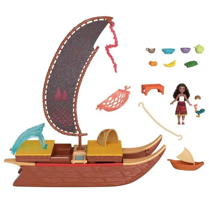 MATTEL Disney Vaiana 2 - La pirogue de Vaïana + 1 poupée Vaiana + HeiHei le poulet JBT78-1
