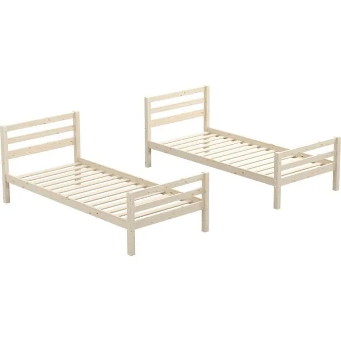 Lits superposés séparables enfant - 2x90x190 cm - Pin massif naturel - Sommier inclus - ANDO-4