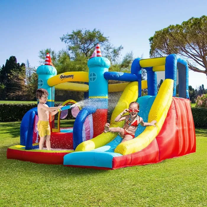 Château gonflable enfant - gonfleur, sac de transport inclus - dim. 2,65L x 2,6l x 2H m - polyester multicolore-2