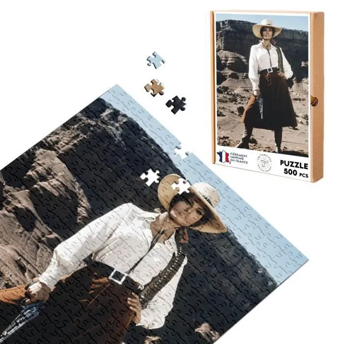 Puzzle Classique 500 pièces Femme Cowboy Western Revolver Photo de Film Original Vintage-0