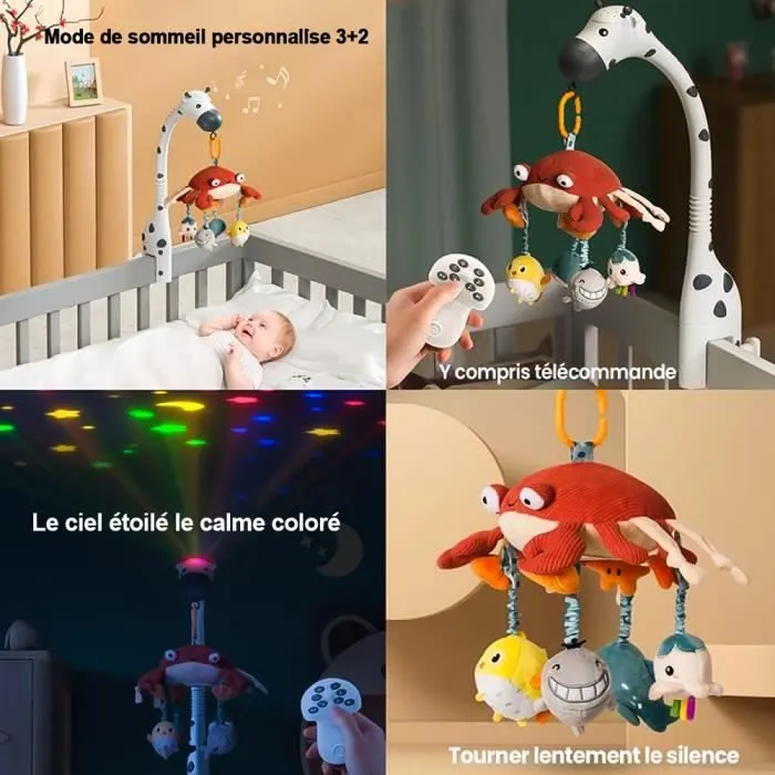 Mobile Musical pour Berceau de Bébé Avec Miroir, Jouets à Suspendre, Berceuses, 4 Modes Projection de pour Lit-1