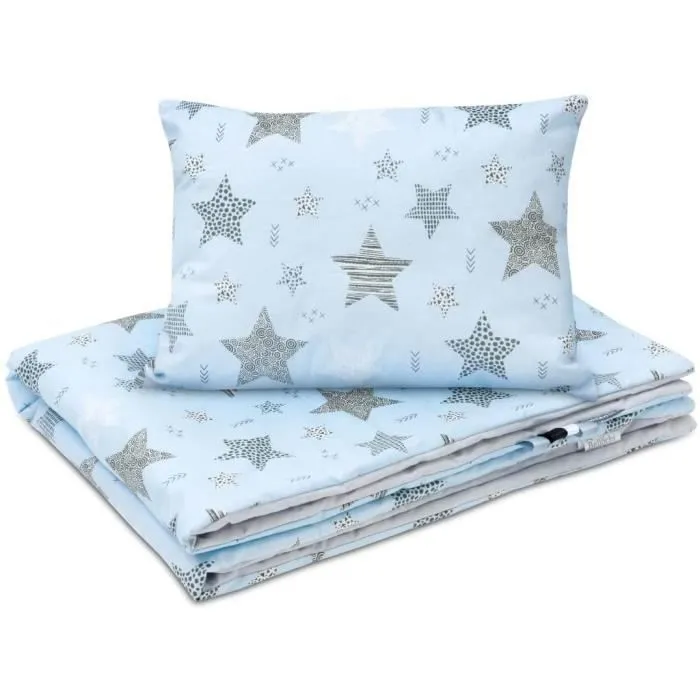 Bellochi Set de Couette Bebe 75x100 cm et Coussin Enfant 30x40 cm - Réversible et Lavable - Coton - Rigel Star-1