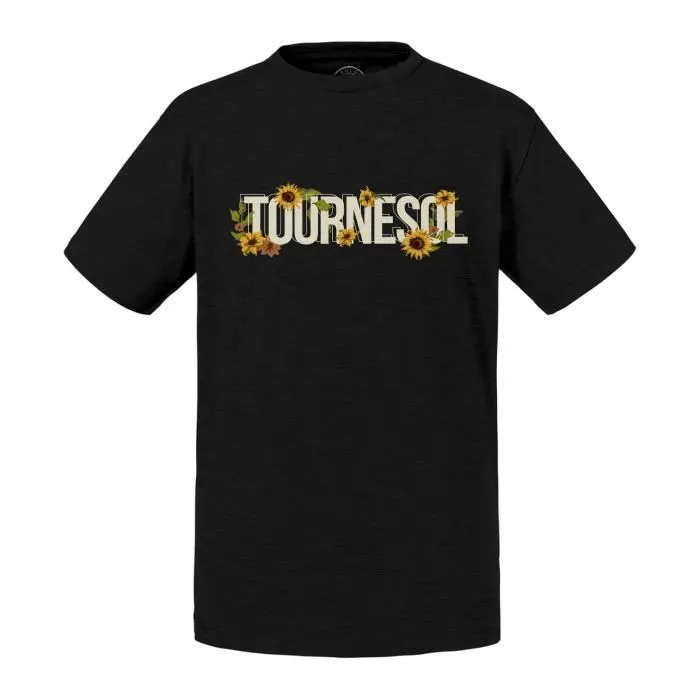 T-shirt Enfant Noir Tournesol Fleurs Minimaliste Chic Jardin Amour-0