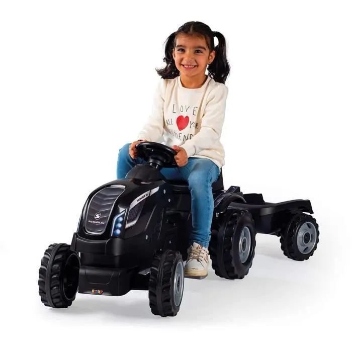 Tracteur à pédales Farmer XL + Remorque - SMOBY - Noir - 90% Plastique recyclé- Siège ajustable - Capot ouvrant - Volant avec-4