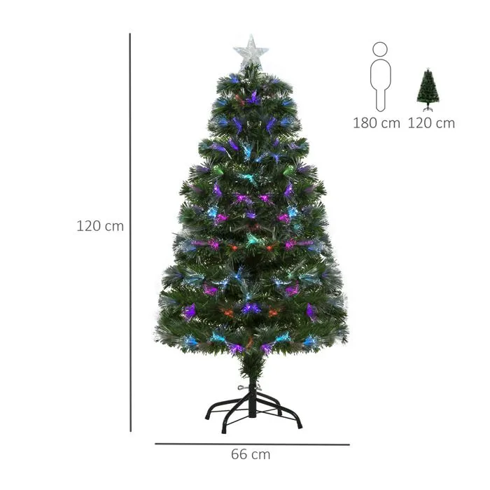 HOMCOM Sapin de Noël Artificiel Arbre de Noël Lumineux 120cm en Fibre Optique Deco Noël lumière à Variation de Couleurs 130 LED-3