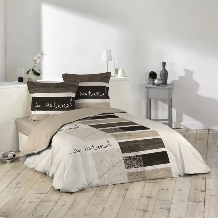 DOUCEUR d'INTERIEUR Parure de couette So Natural - 1 Housse de couette 220x240 cm + 2 Taies d'oreillers taupe et anthracite-0