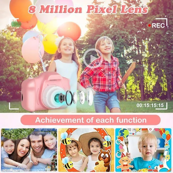 Appareil Photo Enfant, 2 Pouces mini caméra Numérique, Mini Caméra Enfant Rechargeable Caméscope Jouet de 3 à 10 Ans avec 16G Carte-3