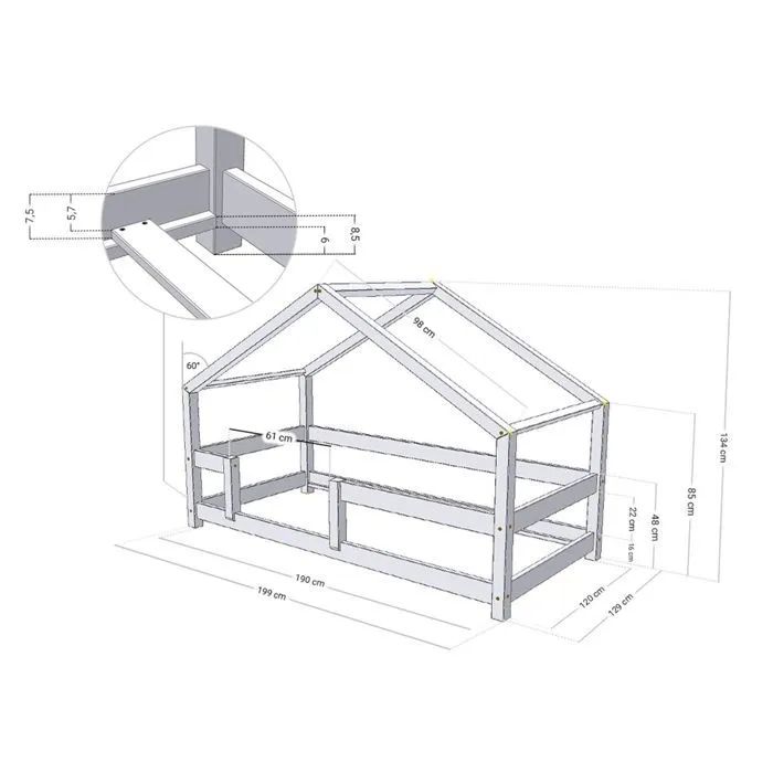 Lit cabane enfant LUCKY 120 x 190 bleu clair-2