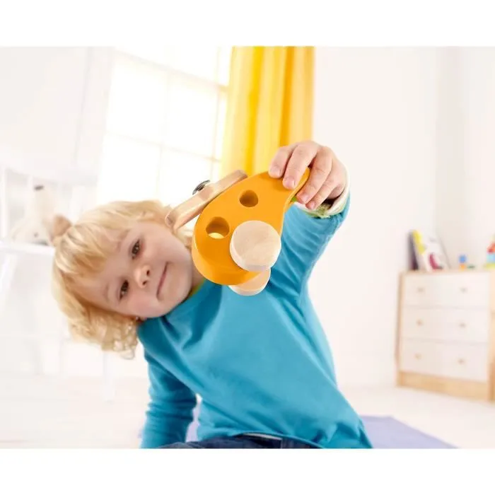 Jouet à tirer Le Petit Hélicoptère - Hape - Bois - Orange - Mixte - 3 ans-1