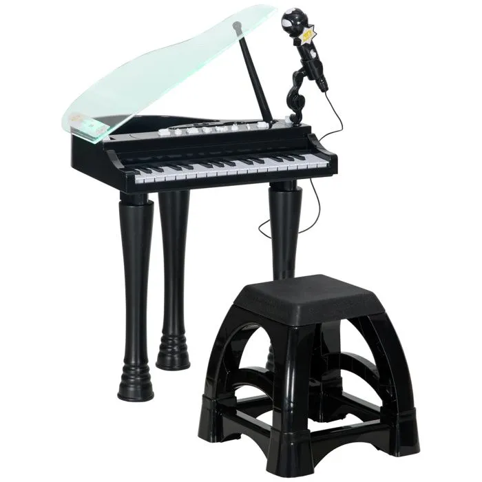 AIYAPLAY Piano enfant électronique, clavier de piano, 32 touches multifonctions, avec micro haut parleur et tabouret-0