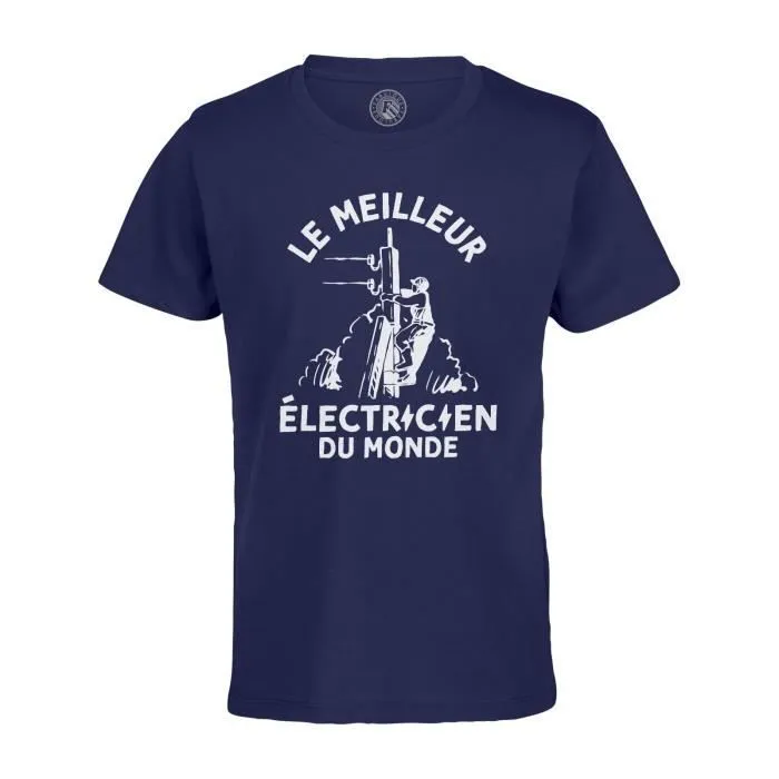 T-shirt Enfant Bleu Le Meilleur Electricien du Monde Métier Electricité Maison-0
