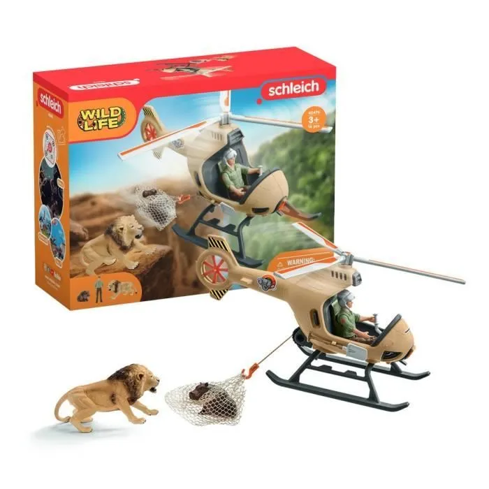 Hélicoptère pour sauvetage d’animaux, Coffret 8 Pièces avec Figurines Lion et Hippopotame - Jouet Durable, Amusant et Pédagogique-0