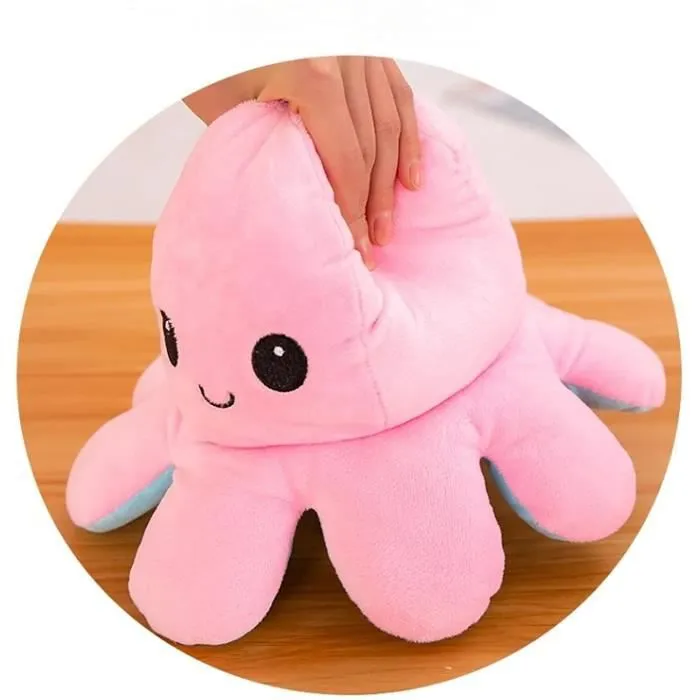 Peluche Réversible Géante XXL - DOUDOU - Pieuvre - Jaune - 50x25cm-2