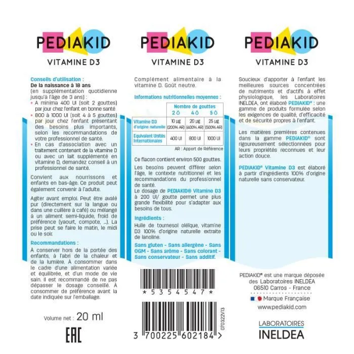 PEDIAKID Box Bébé - Vitamine D3, Colicillus Bébé L. Reuteri+, Gel de Soin Premières Dents, Bébé Gaz - Croissance & Développement-1