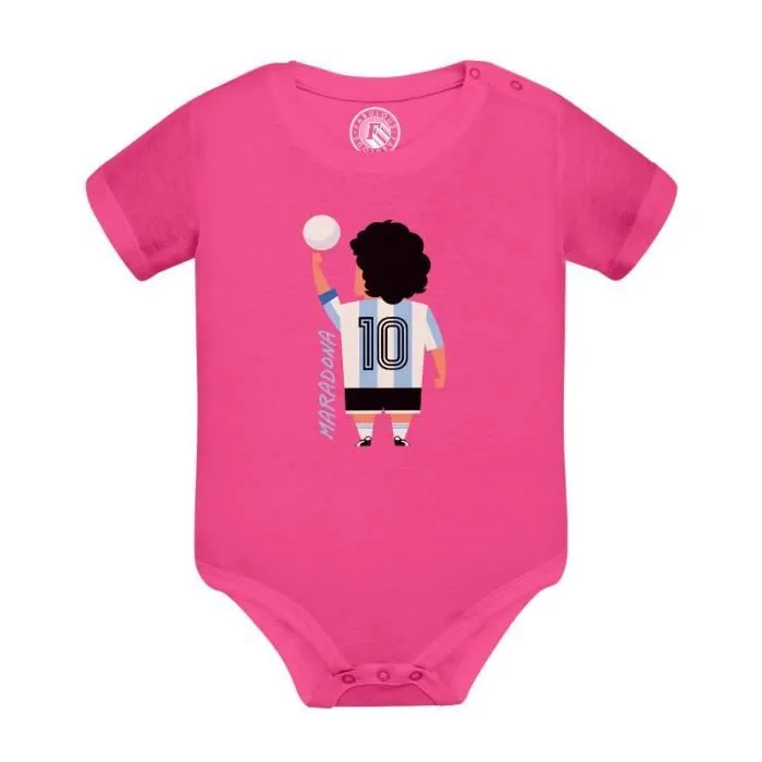 Body Bébé Manche Courte Rose Maradona 10 Dessin Argentine Football-0