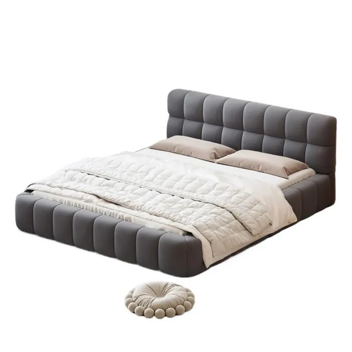 MODERNLUXE Lit rembourré 140x190 cm, lit pour jeunes, avec dossier souple, avec bordure rembourrée, lin, gris-1