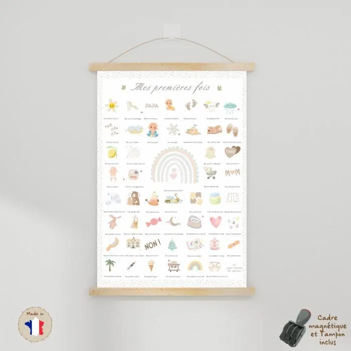 Affiche - Mes Premières Fois - Cadeau de naissance - 30x40cm - Cadre magnétique - Tampon inclus-4