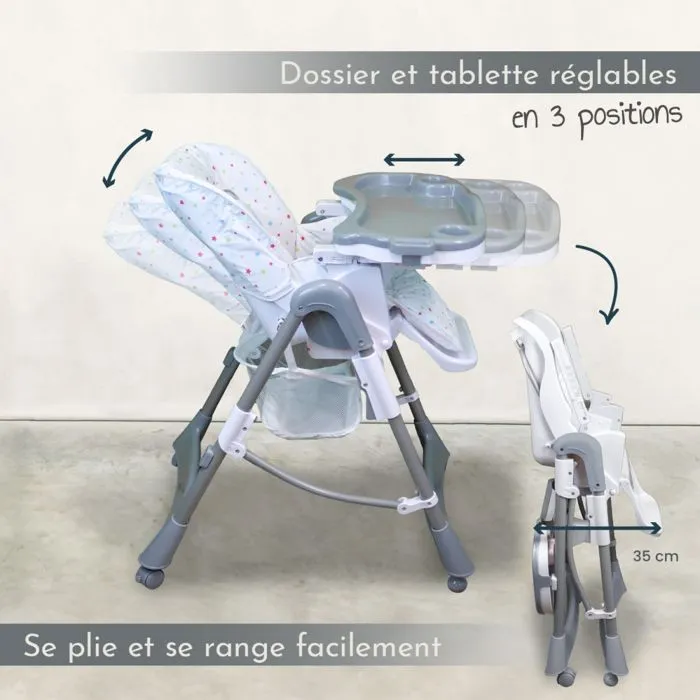 Chaise haute bébé pliable réglable hauteur dossier tablette - Ptit - Stella - Monsieur Bébé-1