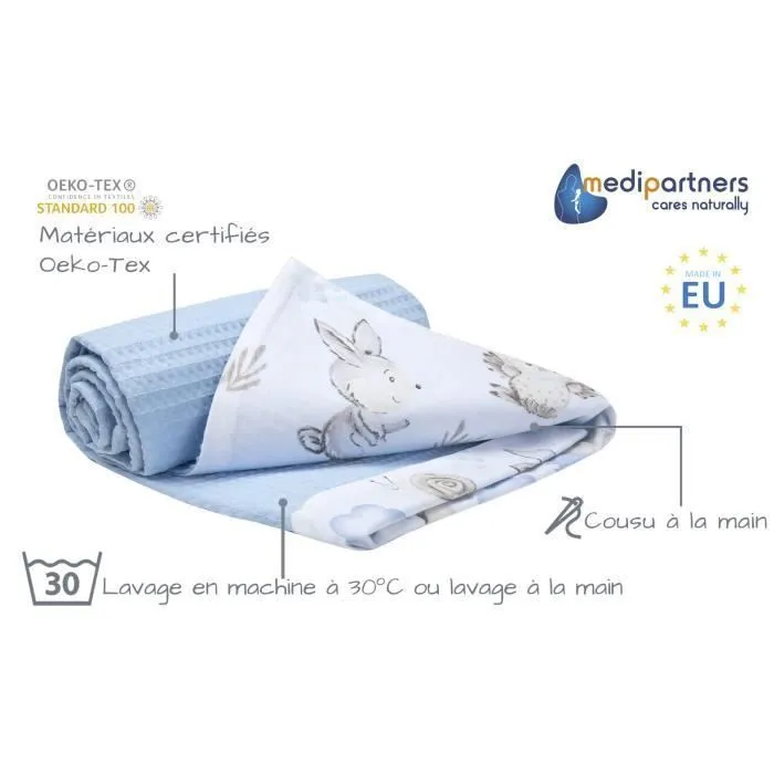 Medi Partners Couverture Bébé 100 % , coton Waffle sans remplissage, bilatéral, délicat pour la peau, 75 x 100 cm, cerf et hérisson-1