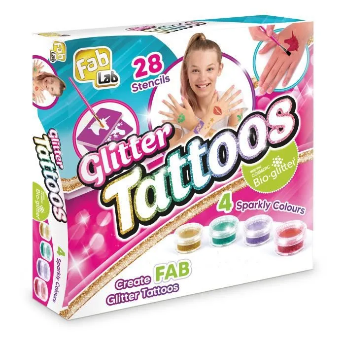 JEU DE TATOUAGE pailletés - TOMY - 28 pochoirs uniques - 4 couleurs scintillantes-1