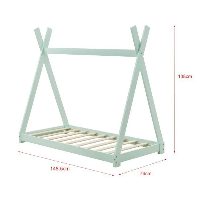 Lit de Tipi pour Enfant Onejda 70 x 140 cm Menthe [en.casa]-2