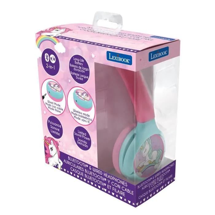 Casque d'écoute - Licorne - 2 en 1 - Bluetooth® et Filaire - Limitation de son - Pliable et confortable-0