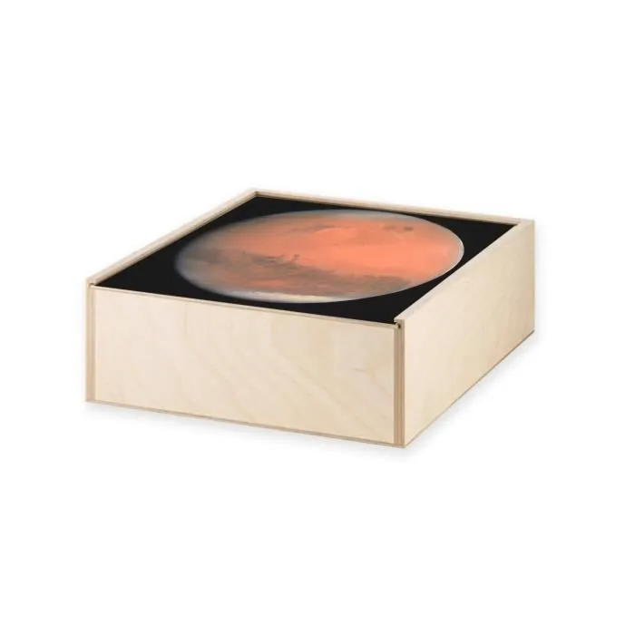 Boite Coffret en Bois - Planete Mars Astronomie Espace Etoile (11 x 11 x 3,5 cm)-1