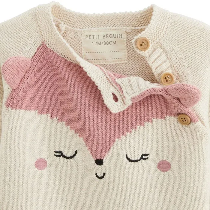 Pull bébé en tricot - PETIT BEGUIN - Eva - Blanc - Col boutonné - Label OEKO-TEX-2