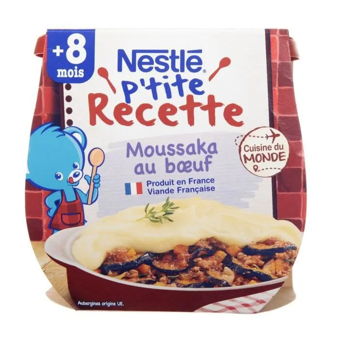 Plat bébé moussaka au bœuf - NESTLE - P'tite Recette - Dès 8 mois - 2 pots x 200 g-1