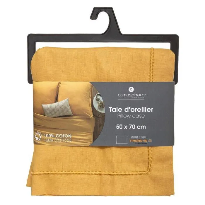 Taie d'oreiller - Jaune Ocre - 50x70cm - 100% Coton - Lavable à 60° - Certifié OEKO-TEX-1