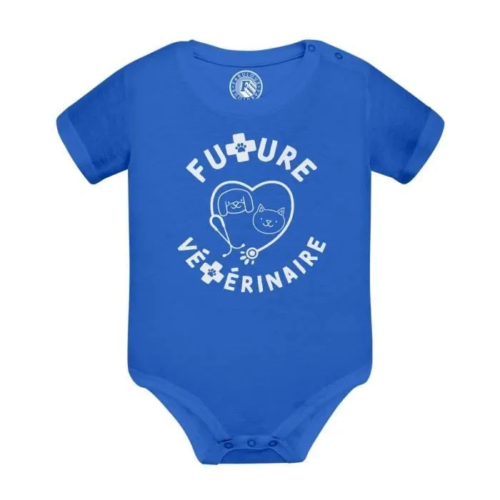 Body Bébé Manche Courte Bleu Future Vétérinaire Métier Santé Animaux-0