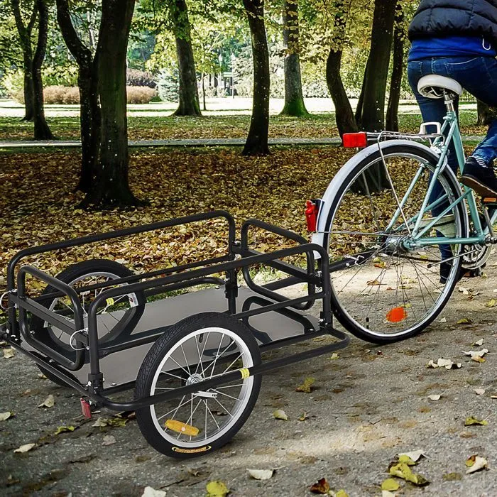 HOMCOM Remorque vélo remorque de transport pour vélo pliable 70L 139L x 71,5l x 49H cm barre d'attelage universelle acier noir-2