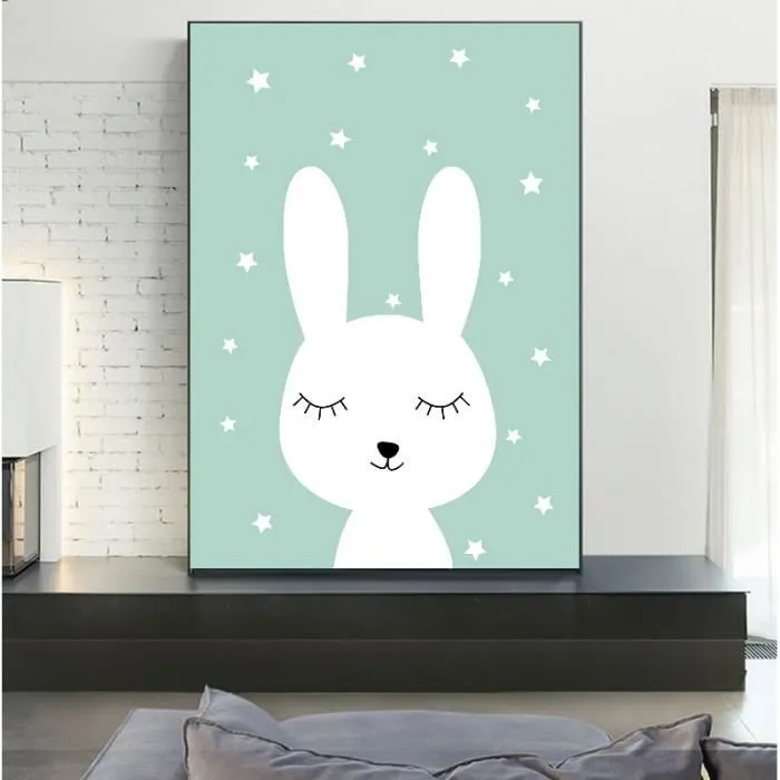 Toile Lapin 50x70cm - Chambre Bébé Garcon Fille - Affiche Décorative Poster Décoration Maison-0