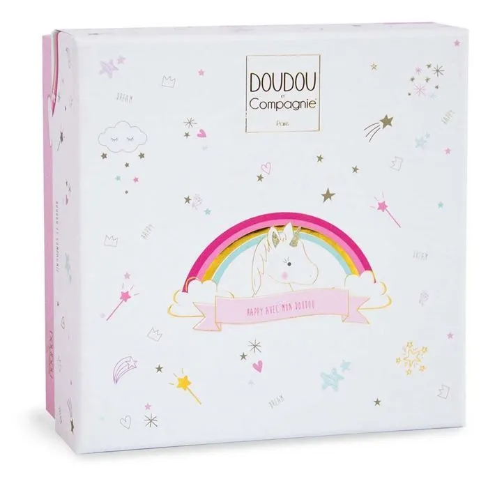 Doudou licorne DOUDOU ET COMPAGNIE - Lucie la licorne - Matières douces et touches de glitter or-3