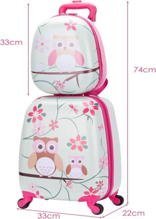 Valise Trolley pour Enfants - COSTWAY - Motif Hibou Mignon - Rose - ABS - 4 roulettes-5