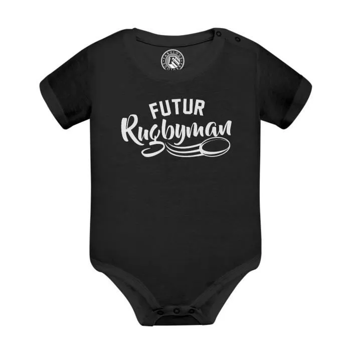 Body Bébé Manche Courte Noir Futur Rugbyman Sport Passion Rugby-0