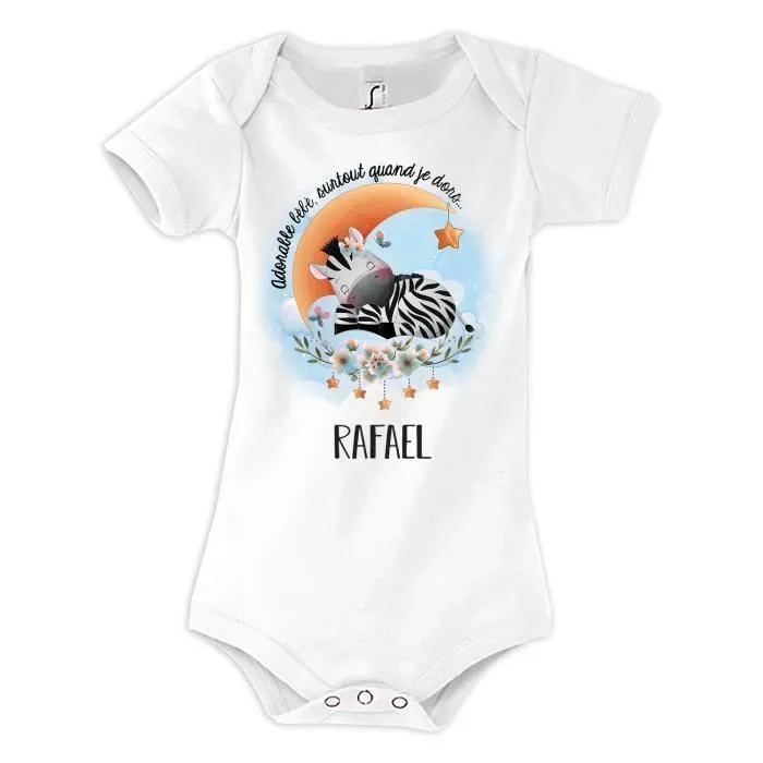 Body bébé Zèbre - Rafael - Blanc - Cadeau Naissance Bébé et Enfant-0