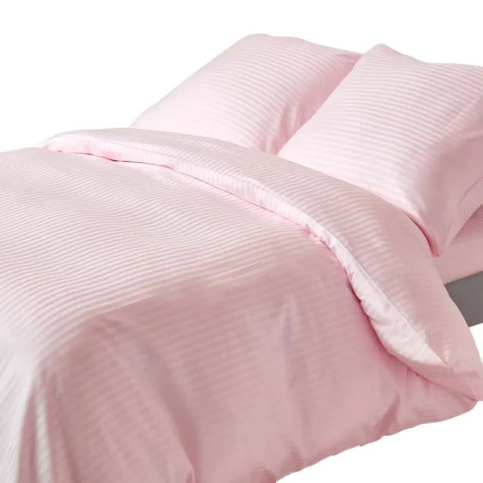 Parure de lit - Homescapes - Rose - 100% coton égyptien 330 fils - Motif rayé - Lavable en machine-0