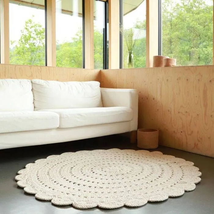 Tapis rond - NATTIOT - Alma Ecru - Coton - 150 cm - Certifié Oeko-Tex-2