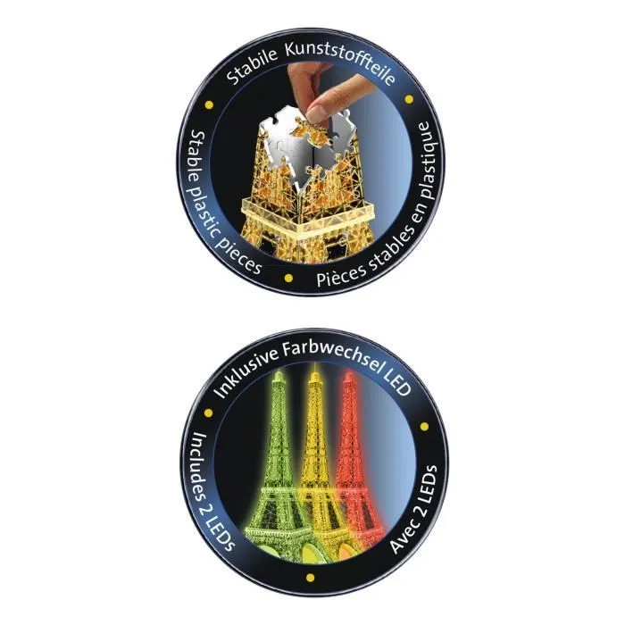 Puzzle 3D Tour Eiffel illuminée - Ravensburger - 216 pièces - sans colle - avec LEDS couleur - Dès 10 ans-3